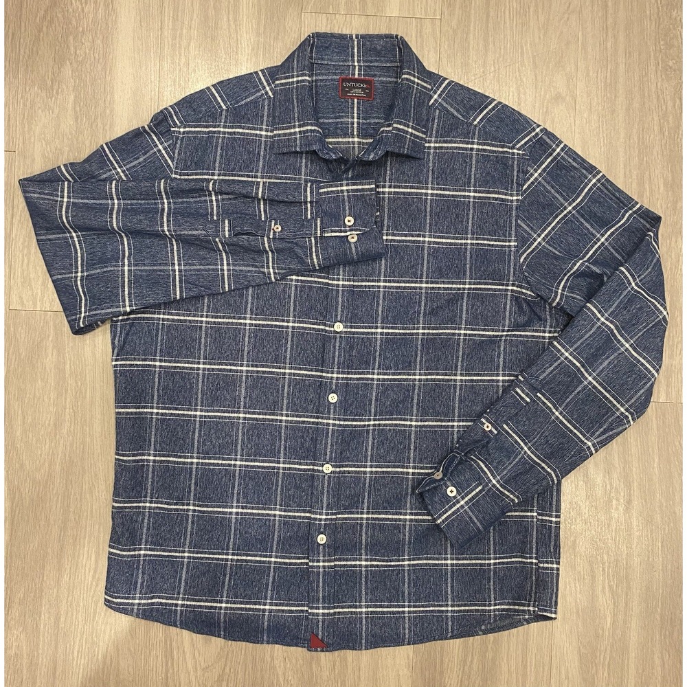UNTUCKit Men's Large‎ Blue Plaid Flannel Button Up Shirt Cotton 100% Cotton L